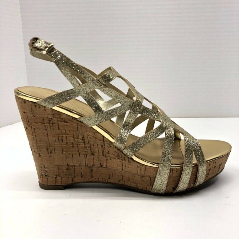 Marc Fisher Gold Crank Wedge Sandals
